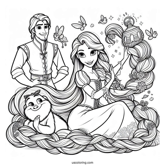 Princess Coloring Page Of Rapunzel With Pascal And Maximus Tangled