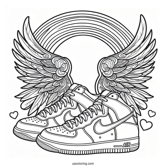Nike Coloring Page Of Air Shoes With Hippie Wings And Rainbow