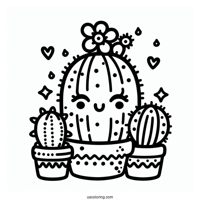 Cute Kawaii Cactus Coloring Page