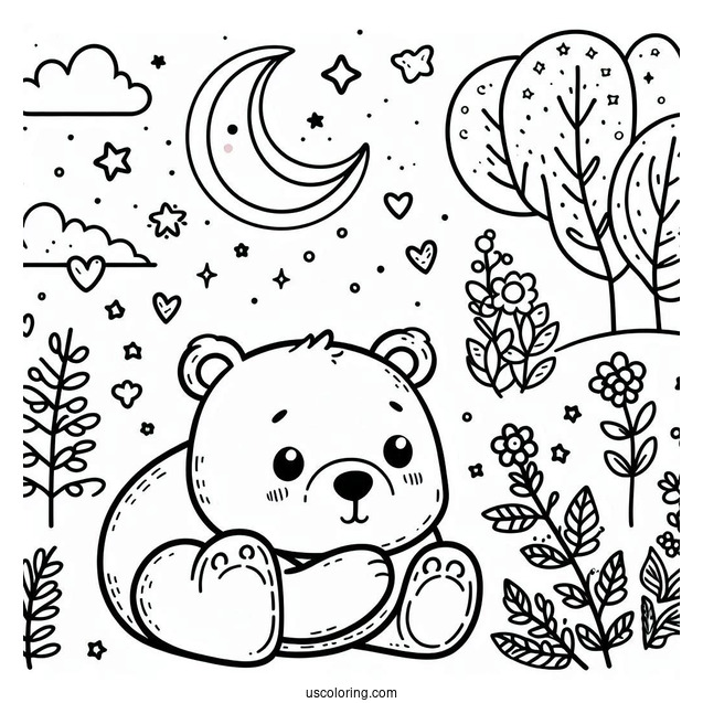 Cute Bear Coloring Page For Kids