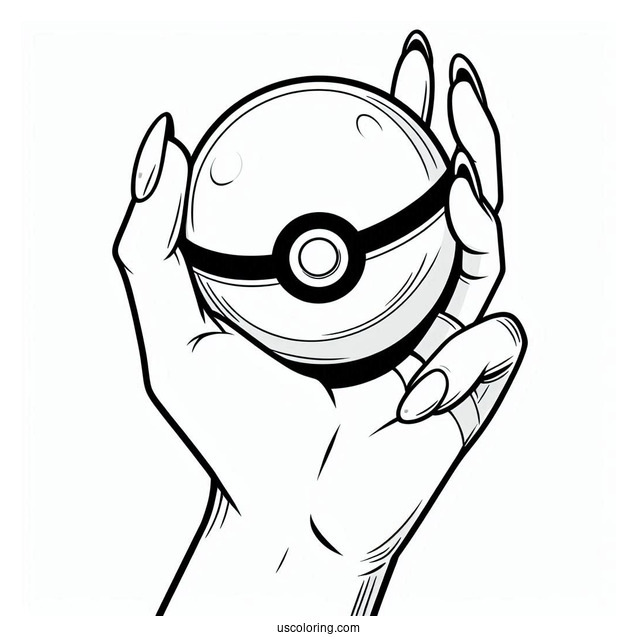 Easy Hand Holding Up Pokéball Coloring Page For Kids