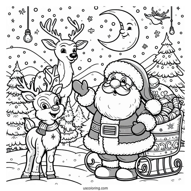 Santa Claus And Rudolph At The North Pole