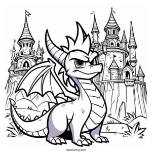 Angry Sypro Coloring Page In Front Of Castle