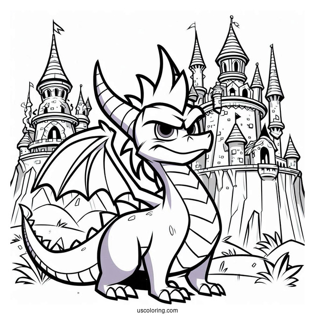 Angry Sypro Coloring Page In Front Of Castle