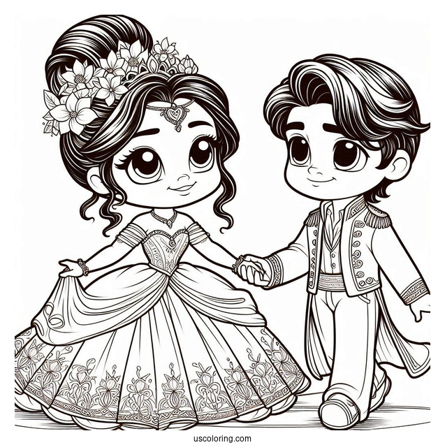 Chibi Tiana With Prince Naveen Coloring Sheet