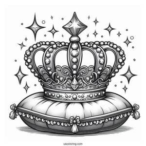 Sparkling Royal Crown Coloring Page on Velvet Pillow