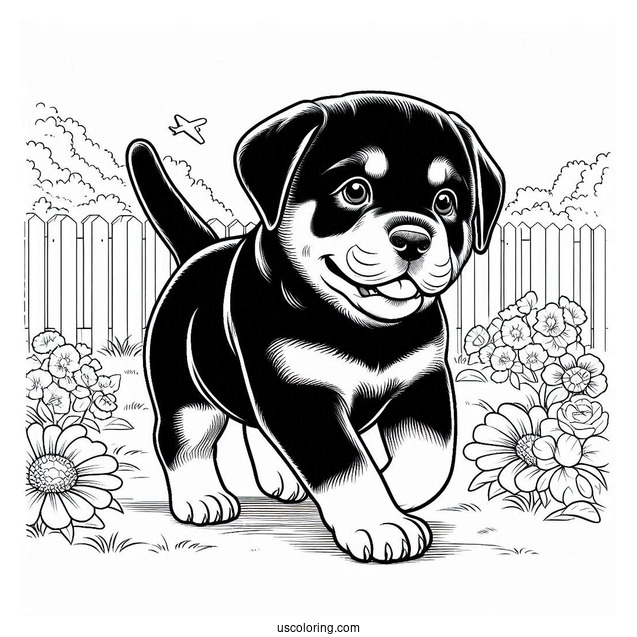 Rottweiler Puppy Running In Backyard