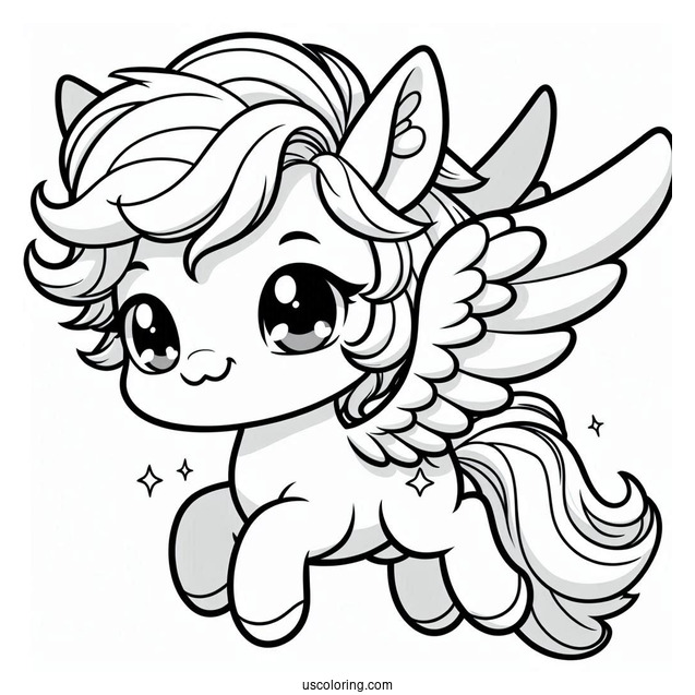 Cartoon Chibi Pegasus Coloring Page For Kids