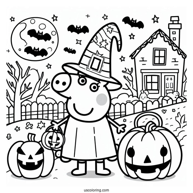 Halloween Themed Peppa Pig Coloring Page