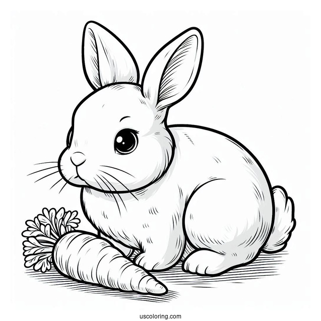 Lop Eared Rabbit Looking At Carrot Coloring