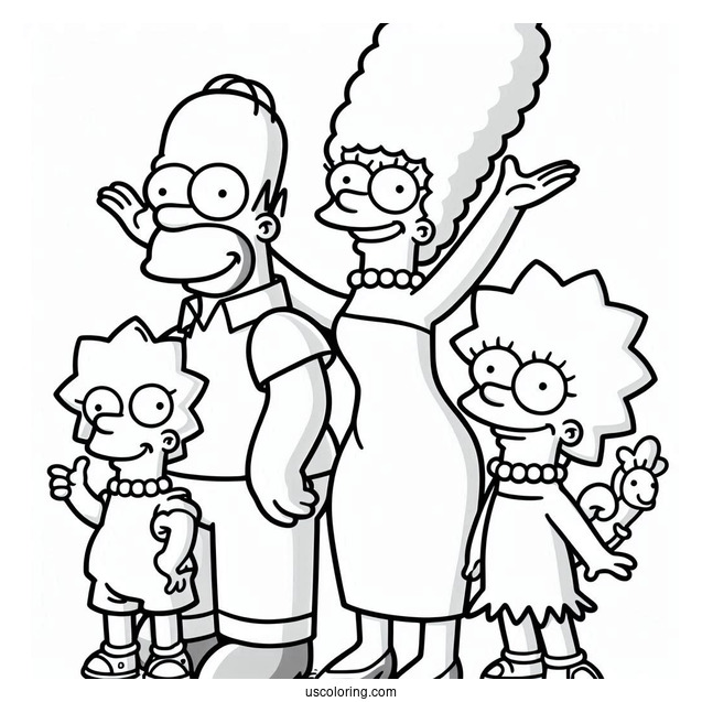 Marge, Homer, Bart, Lisa, And Maggie To Color