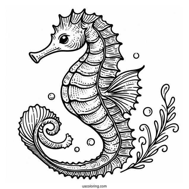 Mythical Seahorse Mermaid Coloring Page