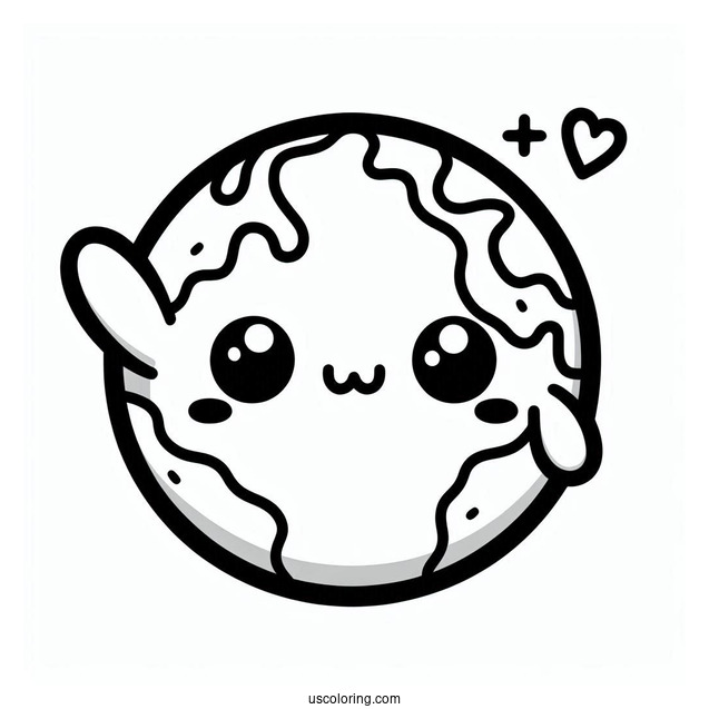 Kawaii Earth Waving Coloring Sheet For Preschoolers