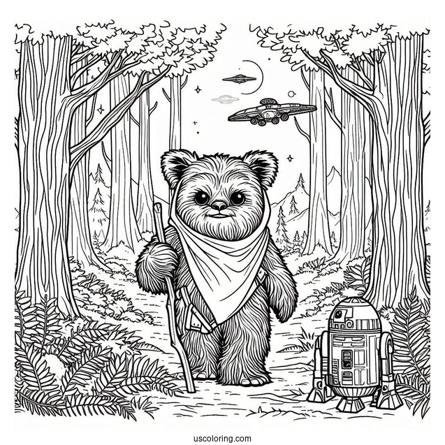 Ewok In The Forest Coloring Page