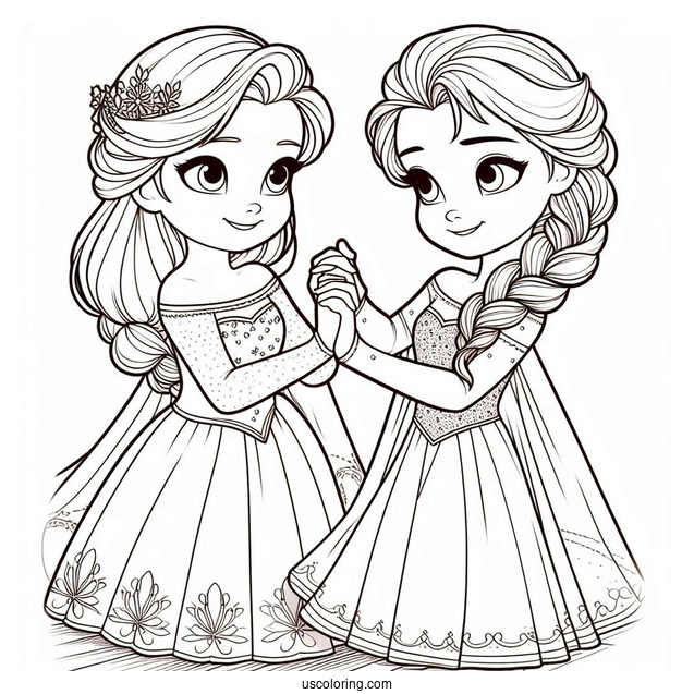 Elsa And Sister Holding Hands Coloring Sheet