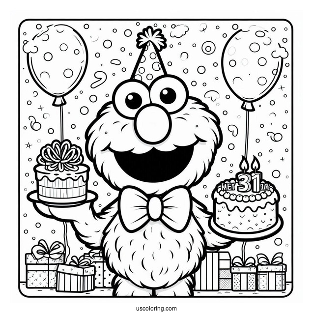 Elmo Happy Birthday Coloring Page For Parties