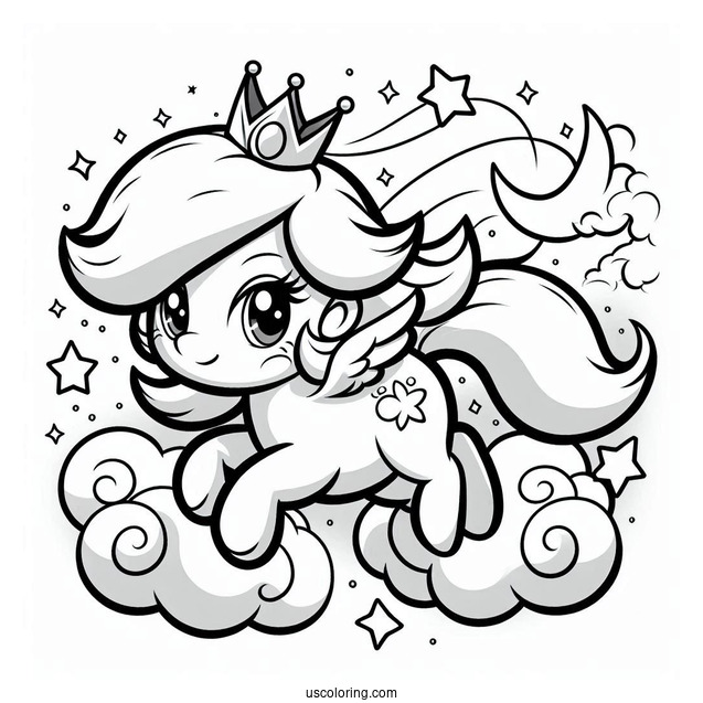 Rosalina Coloring Page Flying In The Sky With Luma