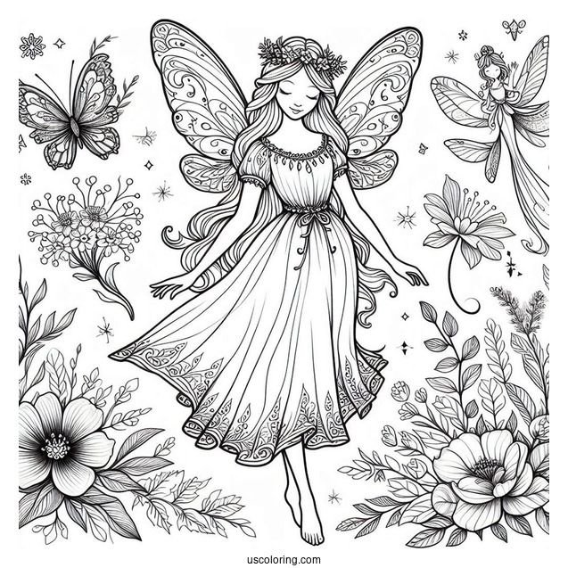 Flora, Fauna, and Merryweather Fairies Coloring Sheet