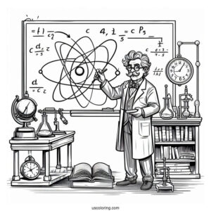 Science Coloring Page Of Professor Teaching Theory Of Relativity