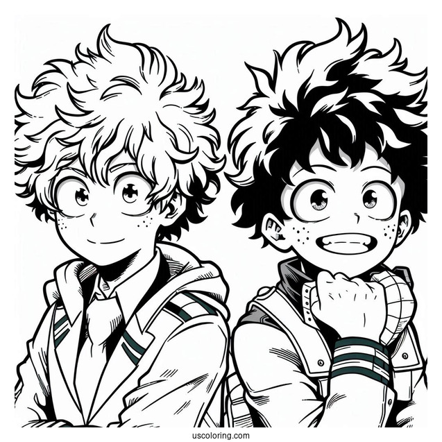 Deku Coloring Page Izuku Midoriya With Shoto Todoroki