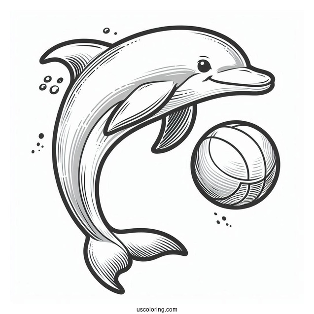 Dolphin Playing With Ball Coloring Sheet