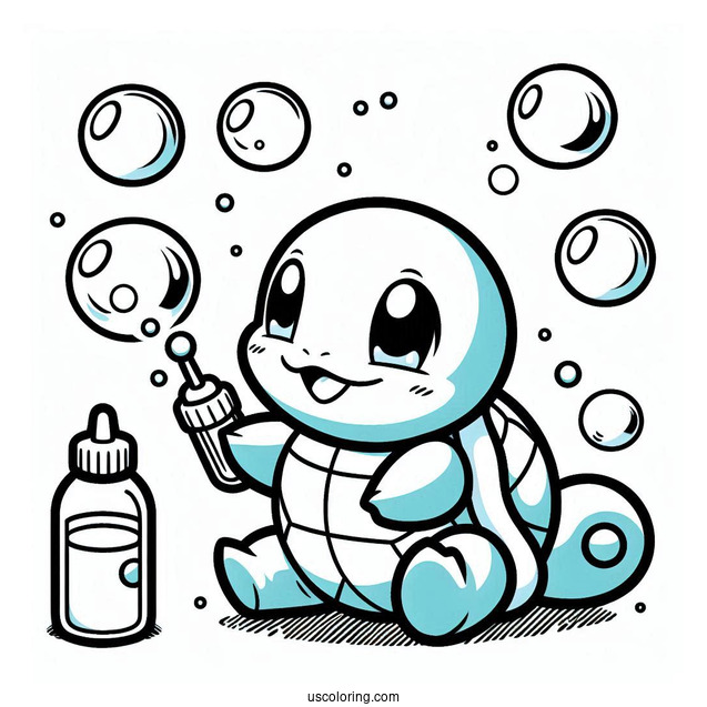 Squirtle Coloring Page Of Playing With Bubbles