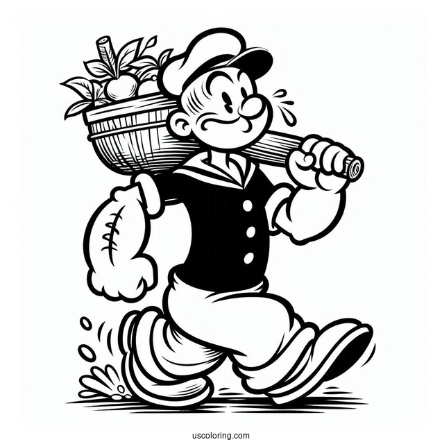 Cool Popeye Coloring Page Walking For Kids