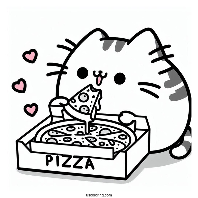 Coloring Page Of Pusheen Eating Pizza In Box
