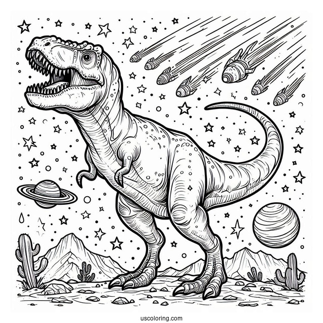 Easy To Color T-Rex Dinosaur With Astroids