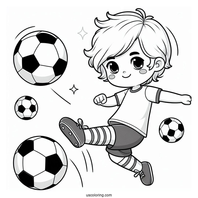 Little Soccer Coloring Page Kicking Soccer Ball For Kids