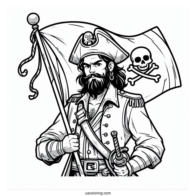 Simple Pirate Coloring Page Flag For Kids