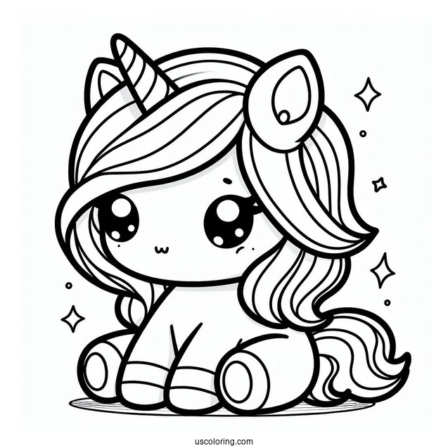 Easy Kawaii Unicorn Sitting Coloring Page For Kids