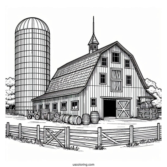 Detailed Farm Barn With Silo