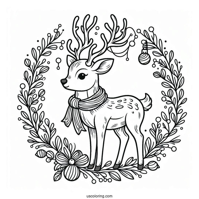 Reindeer In Christmas Wreath To Color