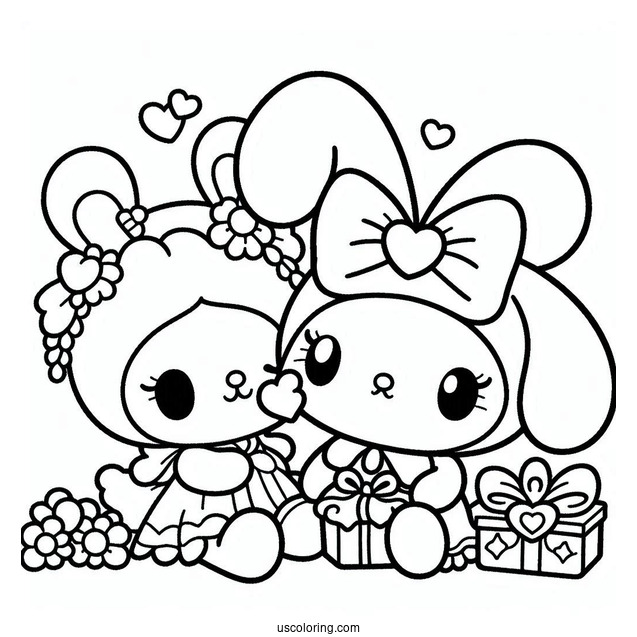 My Melody Coloring Page Getting Kiss From Flat
