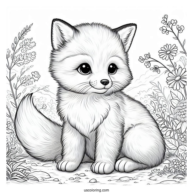 Realistic Baby Fox Coloring Page In Nature