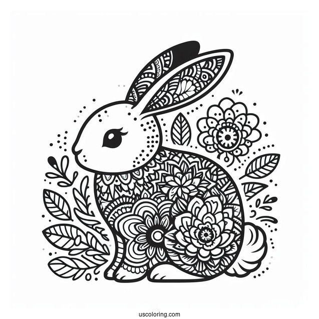 Floral Rabbit Coloring Page Mandala