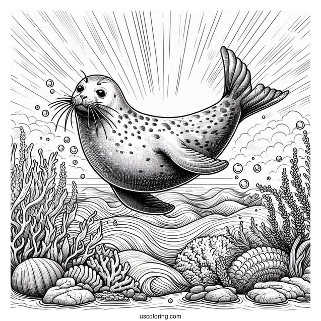 Seal Coloring Page Diving In The Water