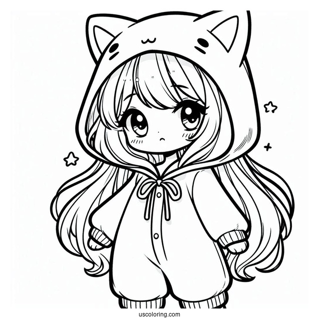 Cute Mew Coloring Page In Onesie With Hoodie For Kids
