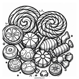 Delicious Candy And Lollipops Coloring Sheet