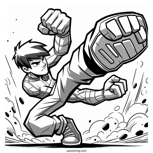 Ben 10 Coloring Page Of Grey Matter Doing High Kick