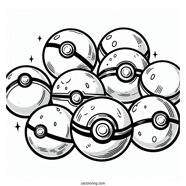 Several Varieties Of Pokéball Coloring Page
