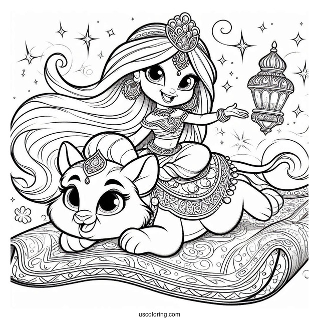 Shimmer And Shine Coloring Page Tahal, And Nala Riding A Magic Carpet