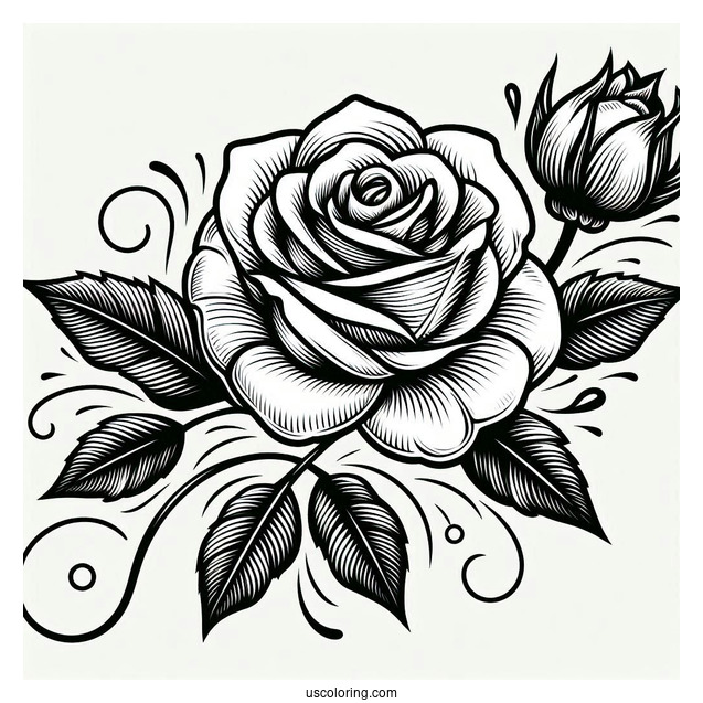 Abstract Rose Drawing To Color