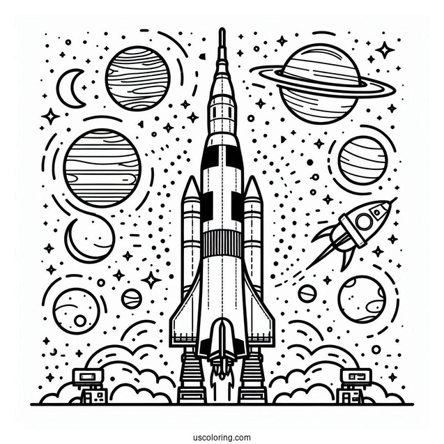 Simple Outline Of Saturn V Rocket To Color