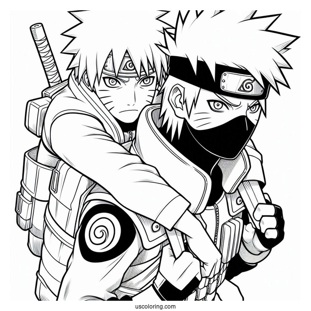 Kakashi Coloring Page Carrying Naruto On His Back