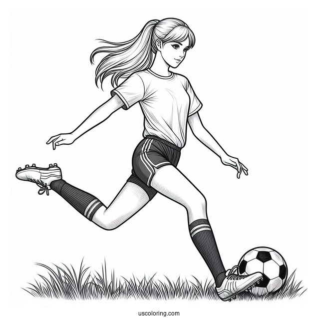 Girl Soccer Player Kicking Ball