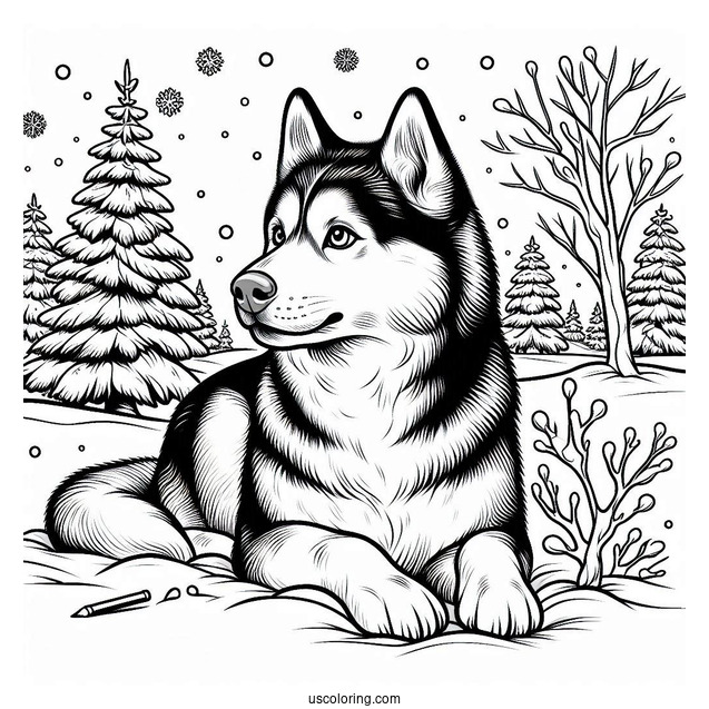 Husky In The Snow Coloring In