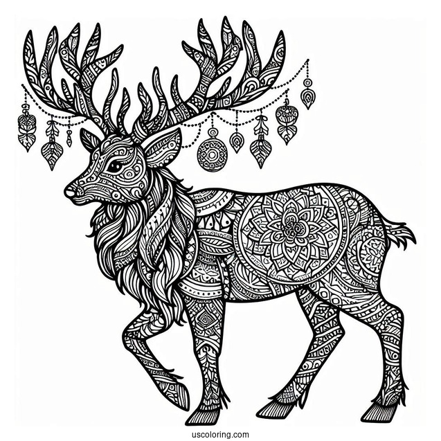 Detailed Reindeer Manadala Coloring Sheet