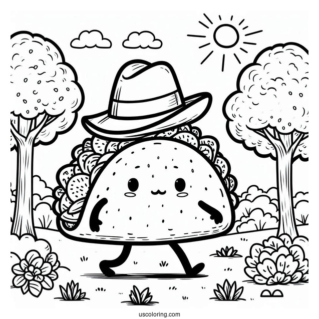 Taco With A Fedora Hat Strolling In The Park
